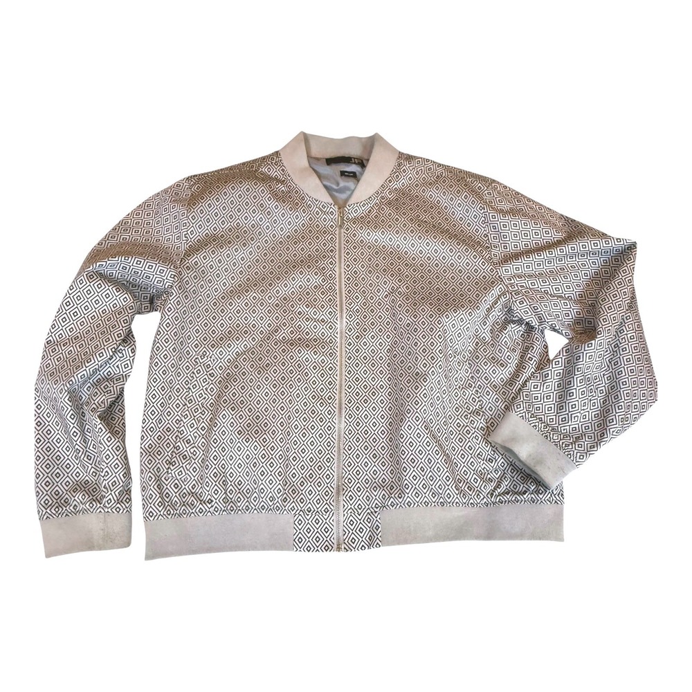 J. Ferrar Mens Geometric Diamond Print Bomber Jacket Size XXL